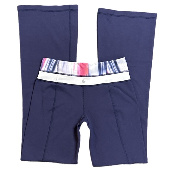 LULULEMON women's mid rise flare navy/multi reversible flare pants, 4. - Picture 1 of 8